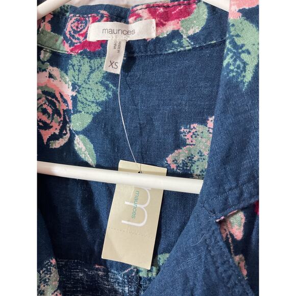NWT XS Maurice's Linen Blend Jacket Top Shacket Blue Rose Floral Casual Office - Picture 6 of 7